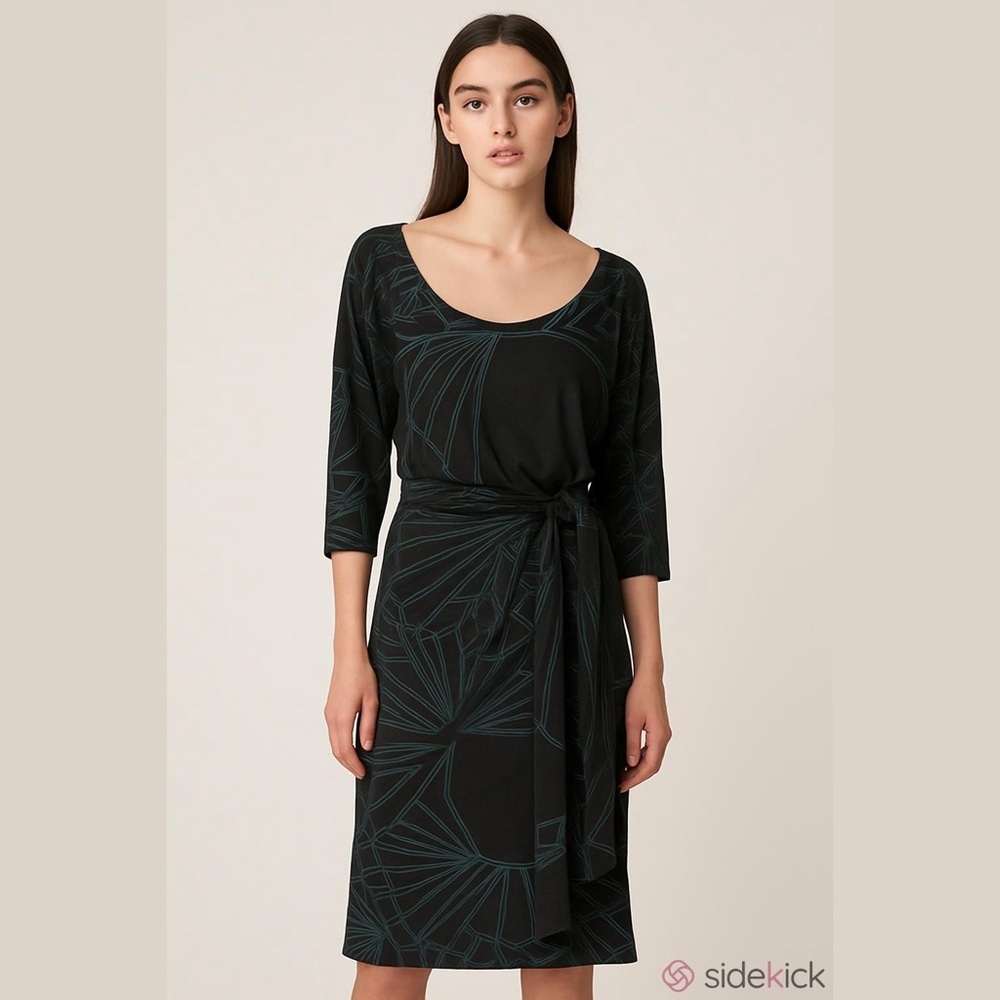 NEW Diesel Y2K Black Geometric Wrap 3/4 Sleeved Dress Size S